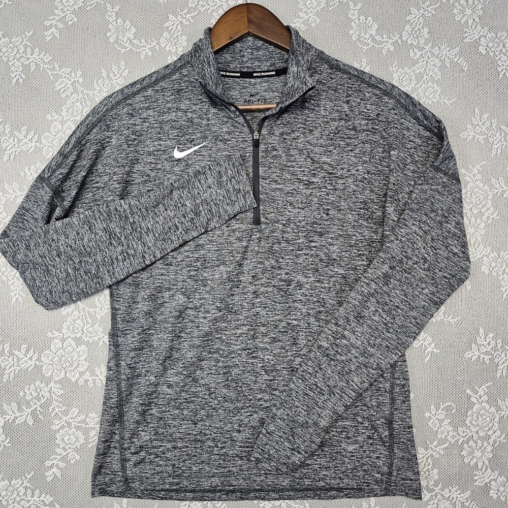 Nike Running Dri Fit Half Zip Pullover Long Sleeve Top Gray Womens Small Workout